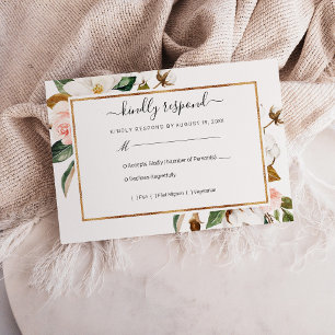 RSVP de Casamento Floral da Magnolia White e Blush