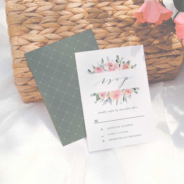 RSVP de Casamento Floral de Blush & Sage Watercolo (Criador carregado)