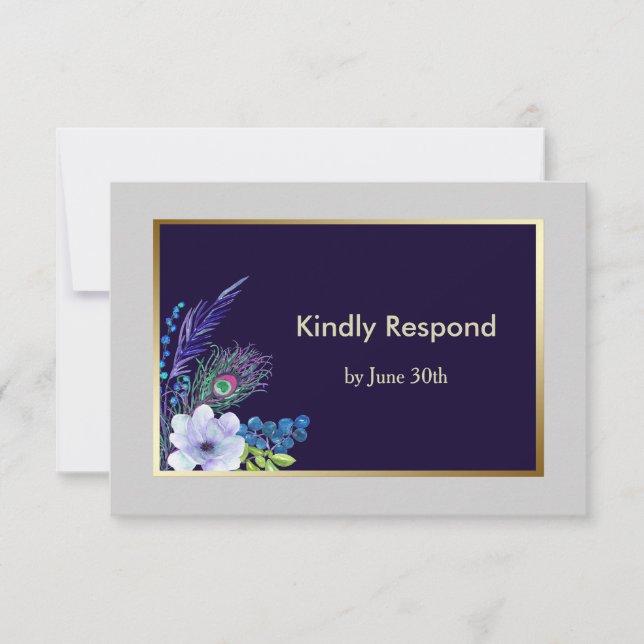 RSVP de Casamento Floral de Boho Azul de Quadro Do (Frente)