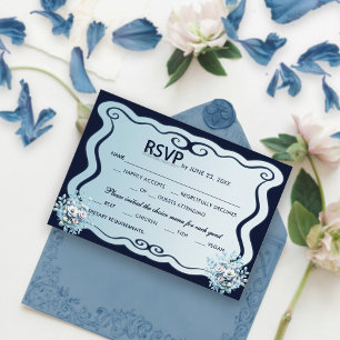 RSVP de Casamento Floral de Boho Chic Azul-marinho