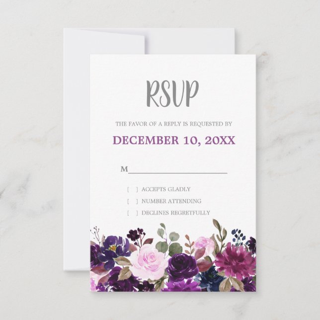 RSVP de Casamento Floral de Boho de Lavanda Roxo (Frente)