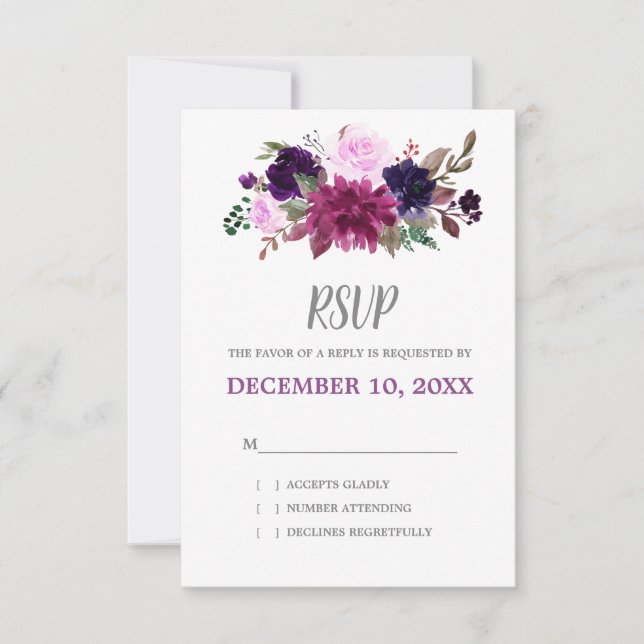 RSVP de Casamento Floral de Boho de Lavanda Roxo (Frente)