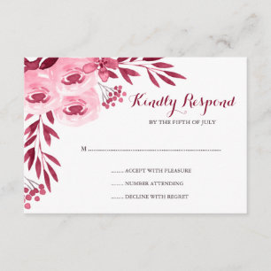 RSVP de Casamento Floral de Borgonha e Blush Water