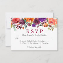 RSVP de Casamento Floral de Borgonha Laranja Roxo