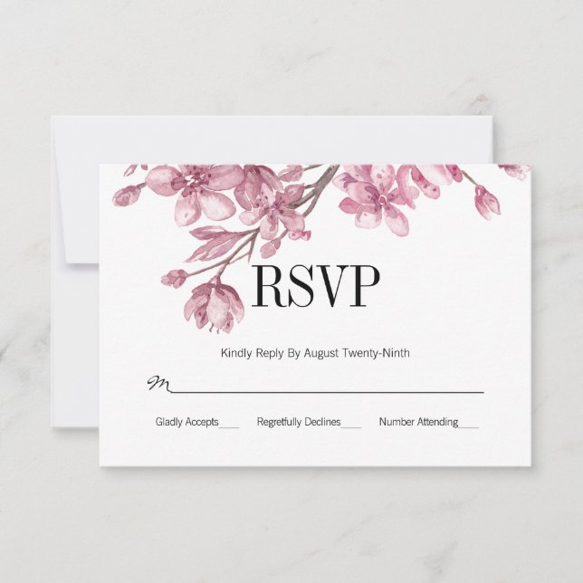 RSVP de Casamento Floral de Cereja Rosa Blossom (Frente)