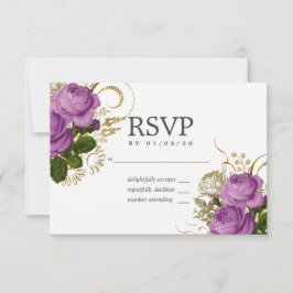 RSVP de Casamento Floral de Chic Roxo e Dourado Vi