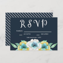 RSVP de Casamento Floral de Cor Azul