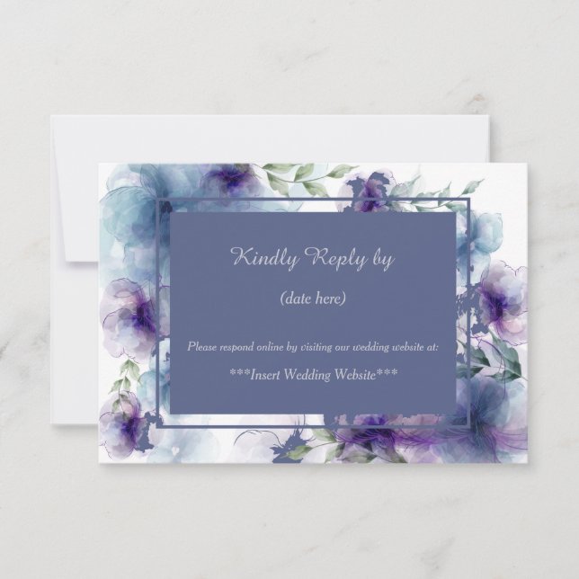 RSVP de Casamento Floral de Cor Azul Romântica (Frente)