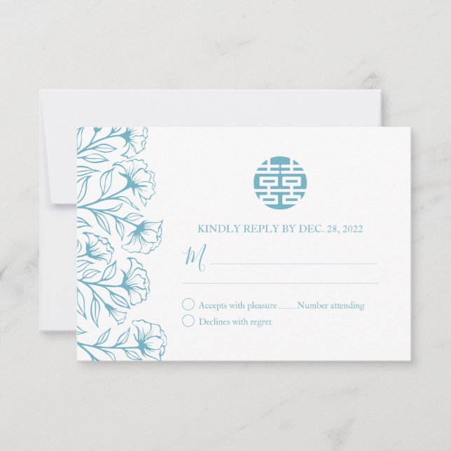 RSVP de Casamento Floral de Felicidade Dupla Chine (Frente)