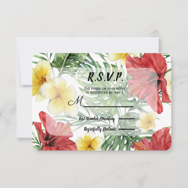 RSVP de Casamento Floral de Folhas Botânicas Tropi (Frente)