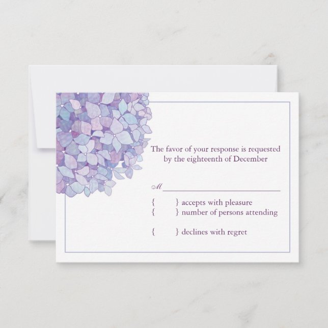 RSVP de Casamento Floral de Hydrangeas Roxo (Frente)