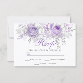 RSVP de Casamento Floral de Inverno Púrpura Elegan