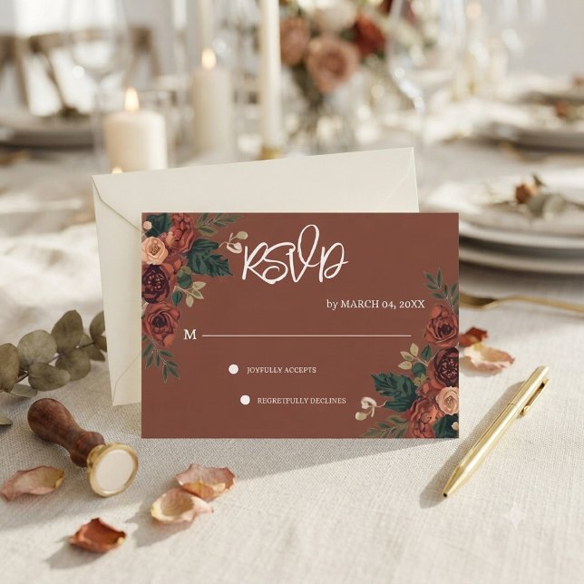 RSVP de casamento floral de jardim romântico marro (Criador carregado)