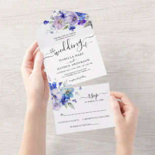 RSVP de Casamento Floral de Lavanda Roxo Marinho A