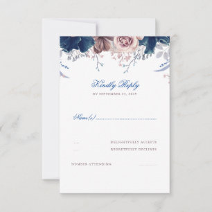 RSVP de Casamento Floral de marinho Azul e Mauve