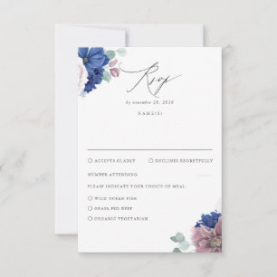RSVP de Casamento Floral de Mauve e Marinho Azul