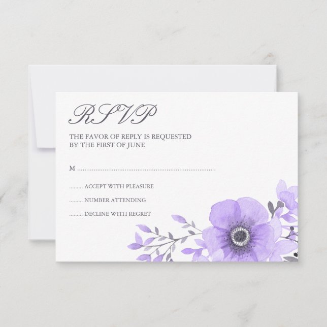 RSVP de Casamento Floral de Molas d'Água com Púrpu (Frente)