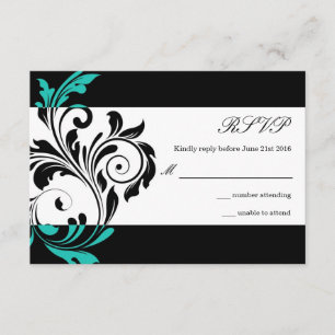 RSVP de Casamento Floral de Nave Negra e Aqua