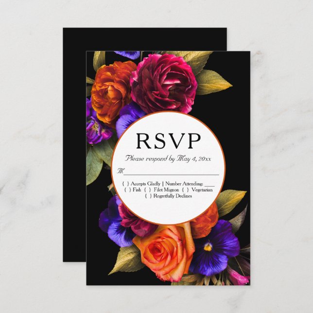 RSVP de Casamento Floral de Outono Escuro (Frente/Verso)
