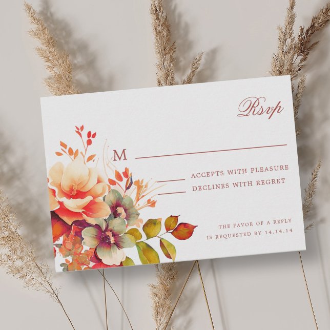 RSVP de Casamento Floral de outono Romântico Elega (Elegant Romantic Fall Autumn Floral Wedding RSVP )