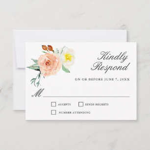 RSVP de Casamento Floral de Peach e White Watercol