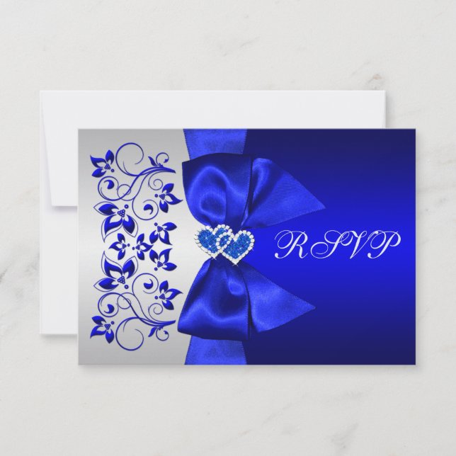 RSVP de Casamento Floral de Prata, Azul-Friturado (Frente)