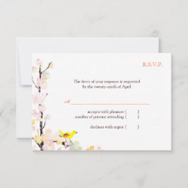 RSVP de Casamento Floral de primavera Bird White