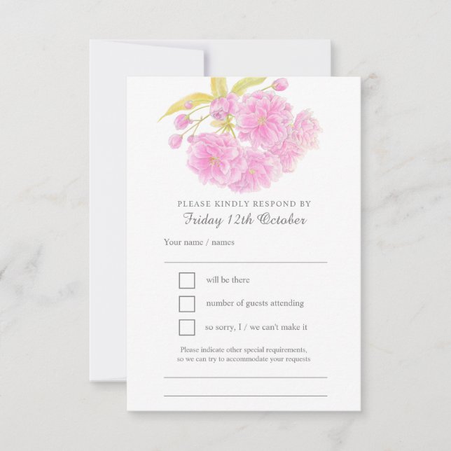RSVP de casamento floral de primavera cor rosa (Frente)