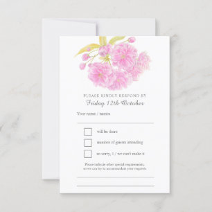 RSVP de casamento floral de primavera cor rosa