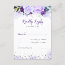 RSVP de Casamento Floral de Púrpura e Prata