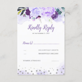 RSVP de Casamento Floral de Púrpura e Prata
