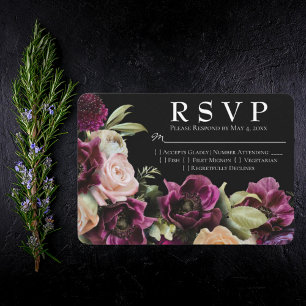 RSVP de Casamento Floral de Púrpura-Victoriana Neg