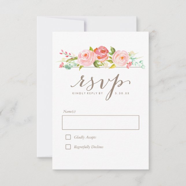 RSVP de Casamento Floral de rosa Garden (Frente)