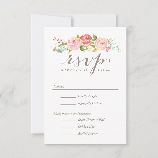 RSVP de Casamento Floral de rosa Garden com Opções (Frente)