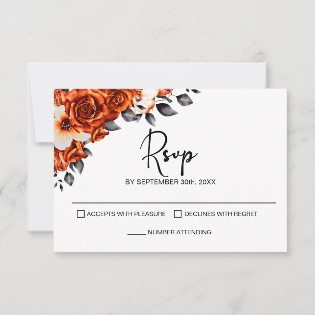 RSVP de Casamento Floral de Rosa Laranja Queimado (Frente)