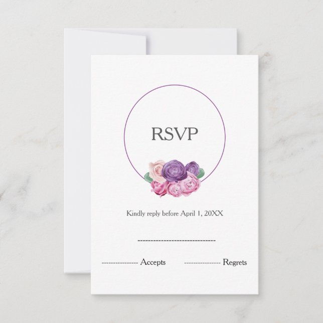 RSVP de Casamento Floral de Rosas Ultra Violeta e  (Frente)