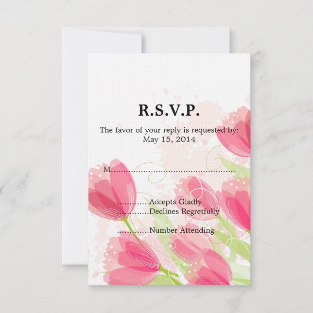 RSVP de Casamento Floral de Tulipas Rosa (Frente)