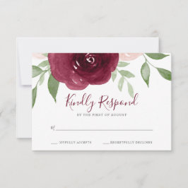 RSVP de Casamento Floral de Watercolor Burgundy
