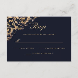 RSVP de Casamento Floral do Marinho Dourado Vintag