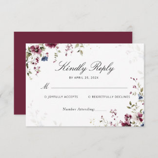 RSVP de Casamento Floral do Moderno Elegante Burgu