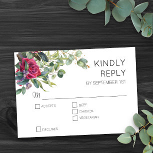 RSVP de Casamento Floral do Rosa vermelha e Eucaly