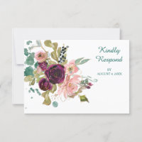 RSVP de Casamento Floral do Teal Burgundy Rosa