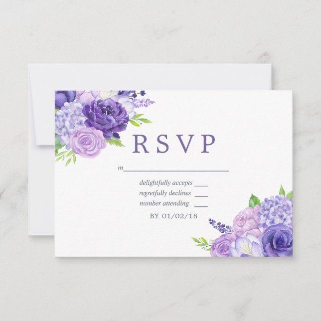 RSVP de Casamento Floral do Termo Ultra Violet (Frente)