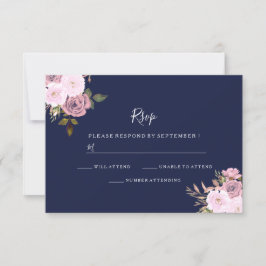 RSVP de Casamento Floral Dourado Azul e Rosa