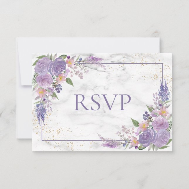 RSVP de Casamento Floral Dourado da Lavanda rustic (Frente)