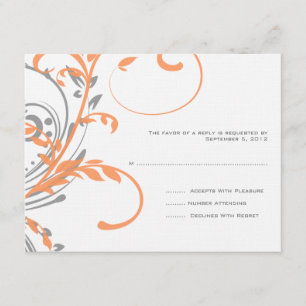RSVP de Casamento Floral Duplo de Laranja e Cinza