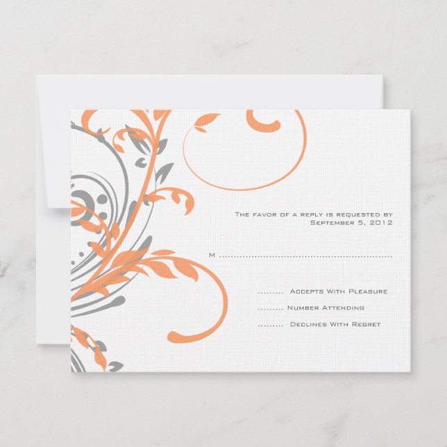RSVP de Casamento Floral Duplo de Laranja e Cinza (Frente)
