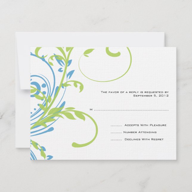 RSVP de Casamento Floral Duplo de Teal e Limão (Frente)