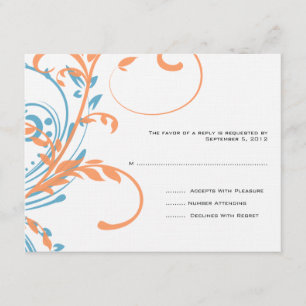 RSVP de Casamento Floral Duplo Laranja e Teal