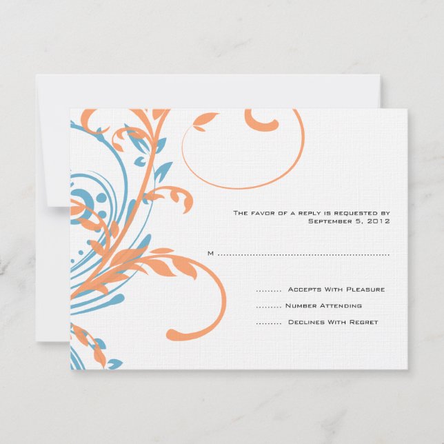 RSVP de Casamento Floral Duplo Laranja e Teal (Frente)